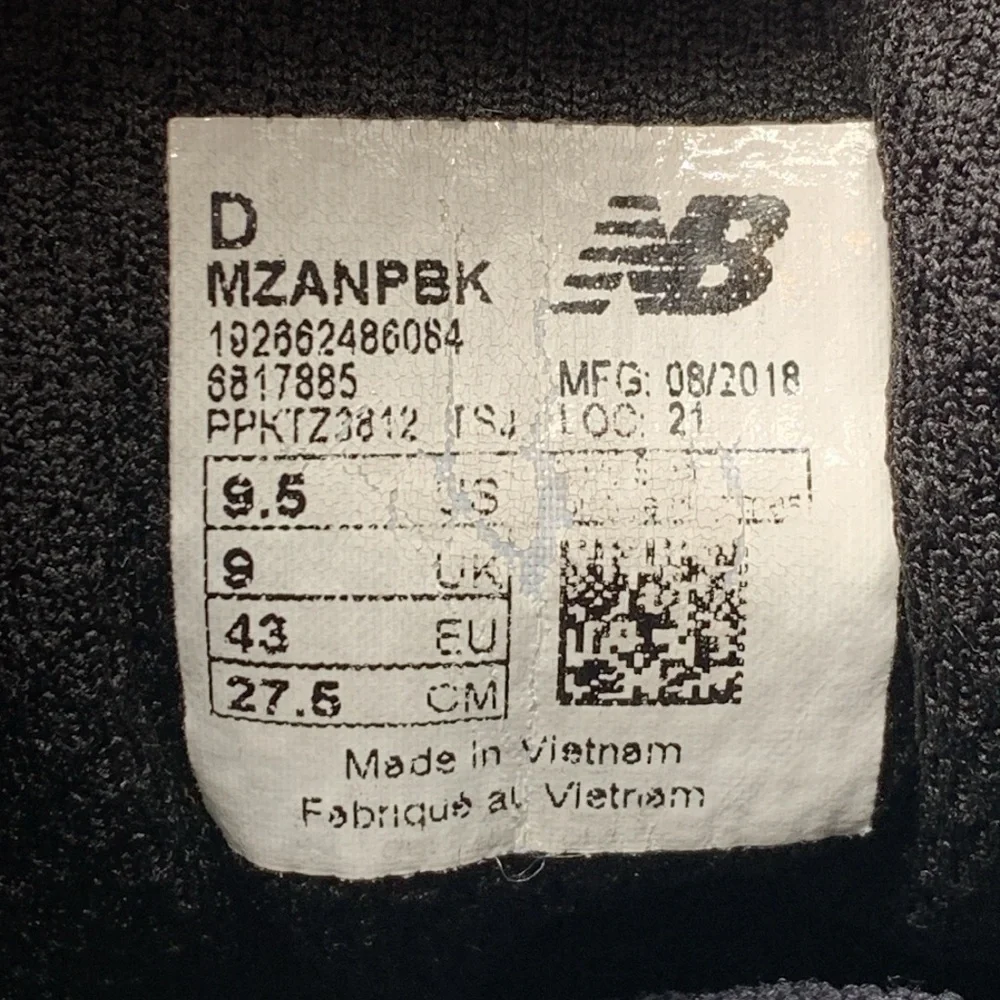 New Balance Fresh Foam Zante Black Running Shoes MZANPBK Men's Sz‎ 9.5D